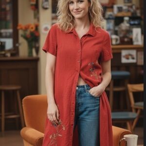 🌹 Vtg 90s Studio Ease Linen Shirtdress | Floral | 14P 👗